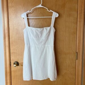 Billy J Mini‎ Dress Women 12 White Cotton Square Neck Sleeveless Cutout Back